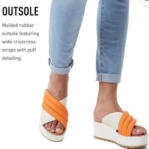 Sorel Platform Sandals Cameron Puff Flatform Mule Orange White Casual Sz 8.5